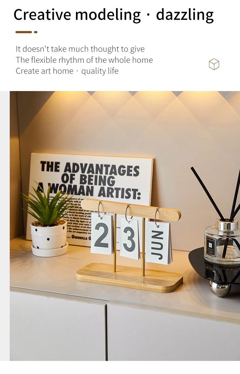 Minimalist Style Living Room Office Decoration Wooden Calendar Ornament Modern Desk Accessories Simple Home Decor Crafts Gift