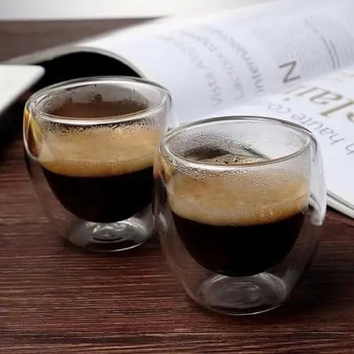 Set 4 Cups Double Wall Coffee Tea Glass Borosilicate Submission-Exclusive Distribution.