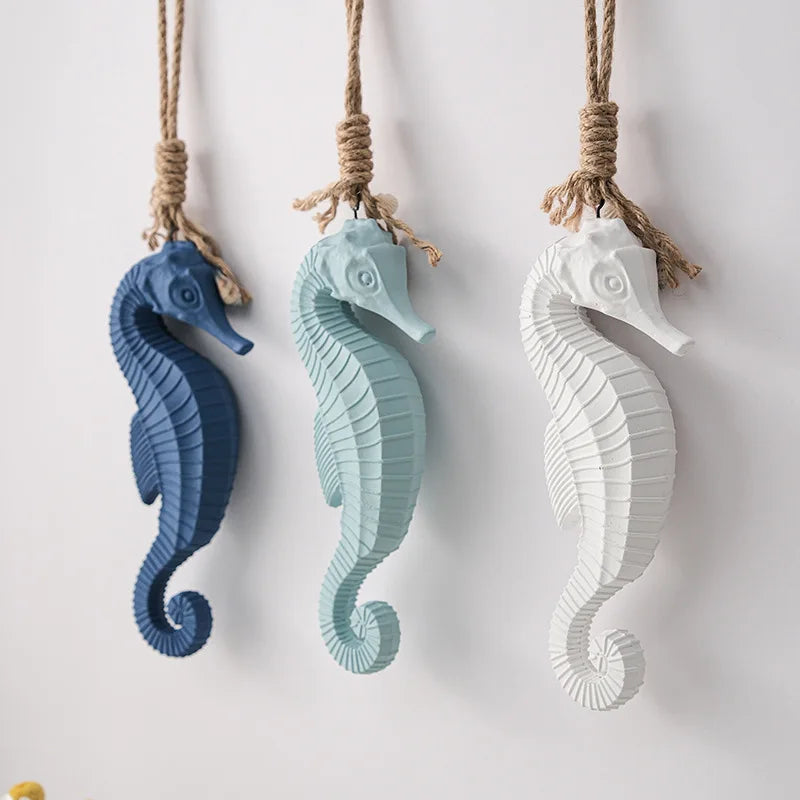 Mediterranean Style Wall Decoration Creativity Wooden Hippocampal Conch Wall Decor Pendant High-quality Background Ornaments
