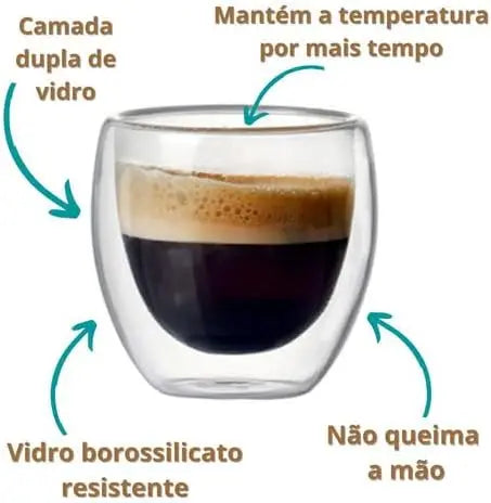 Set 4 Cups Double Wall Coffee Tea Glass Borosilicate Submission-Exclusive Distribution.