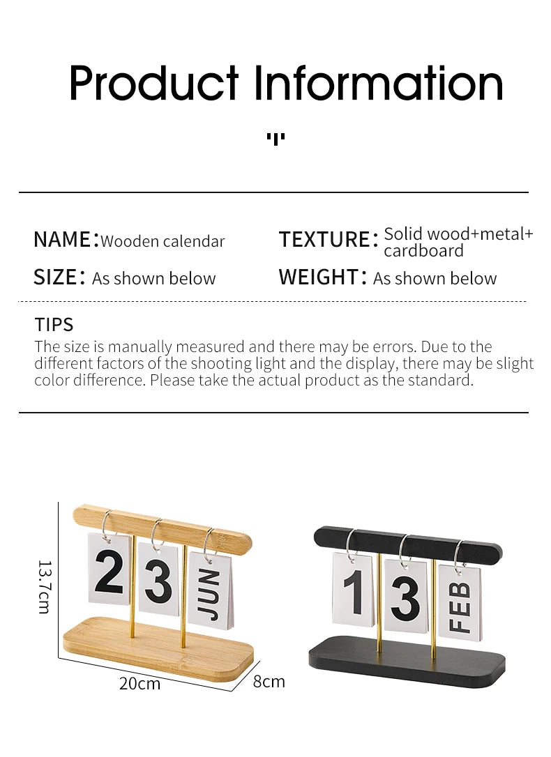 Minimalist Style Living Room Office Decoration Wooden Calendar Ornament Modern Desk Accessories Simple Home Decor Crafts Gift