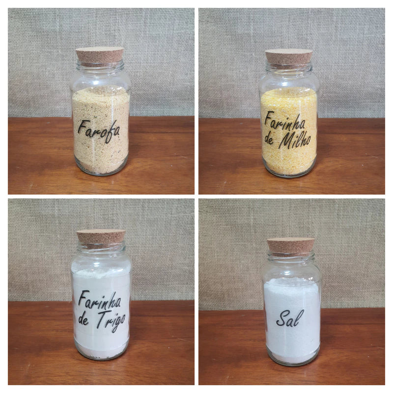 Kit de Mantimentos 830ml com 6 Potes de Vidro mais Etiquetas