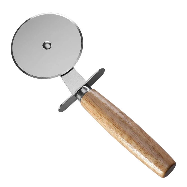 Kit de Cortadores de Pizza em Inox e Madeira