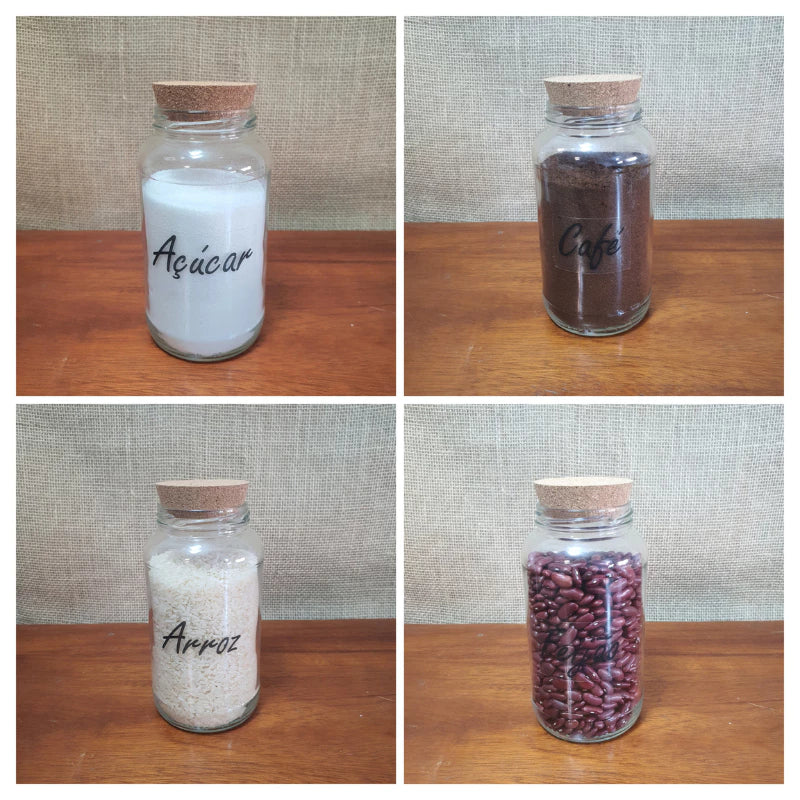 Kit de Mantimentos 830ml com 6 Potes de Vidro mais Etiquetas