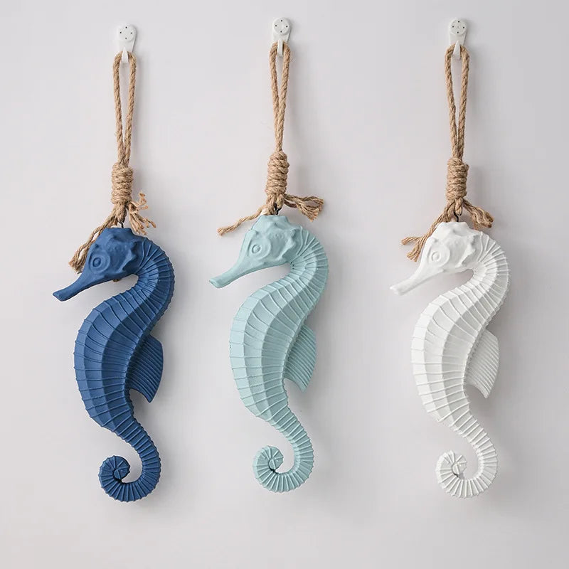 Mediterranean Style Wall Decoration Creativity Wooden Hippocampal Conch Wall Decor Pendant High-quality Background Ornaments