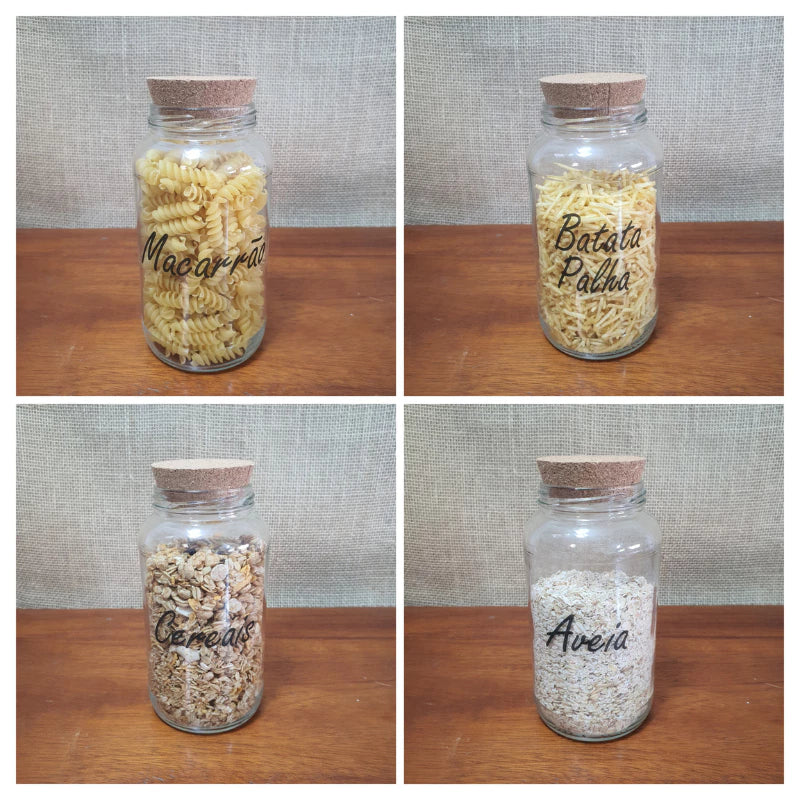 Kit de Mantimentos 830ml com 6 Potes de Vidro mais Etiquetas