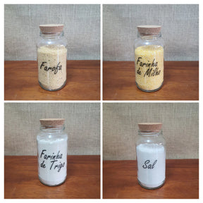 Kit de Mantimentos 830ml com 6 Potes de Vidro mais Etiquetas